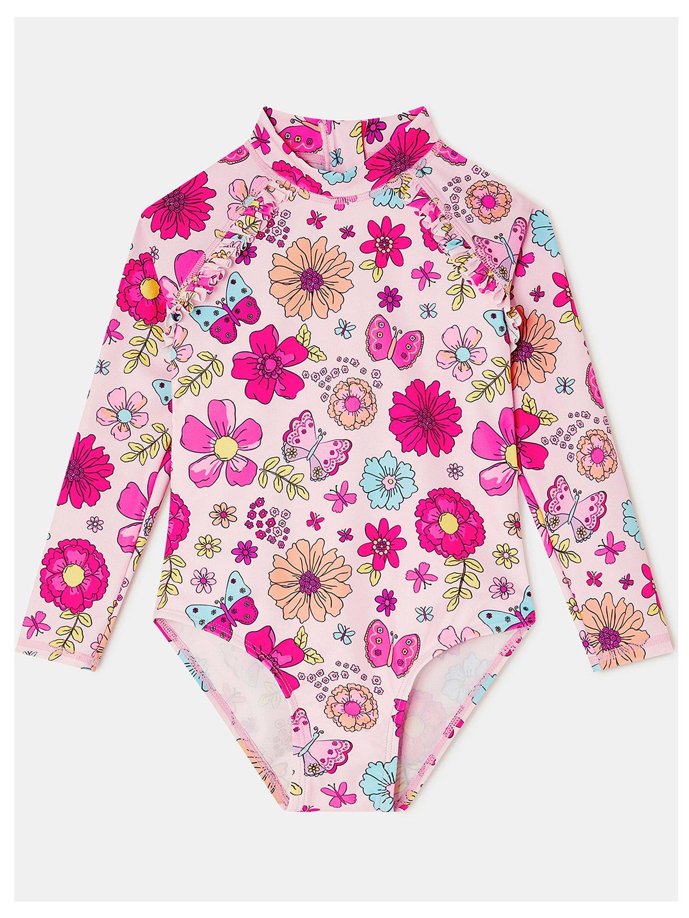 undefined Girls Retro Bloom Long Sleeve Swimsuit - Multi