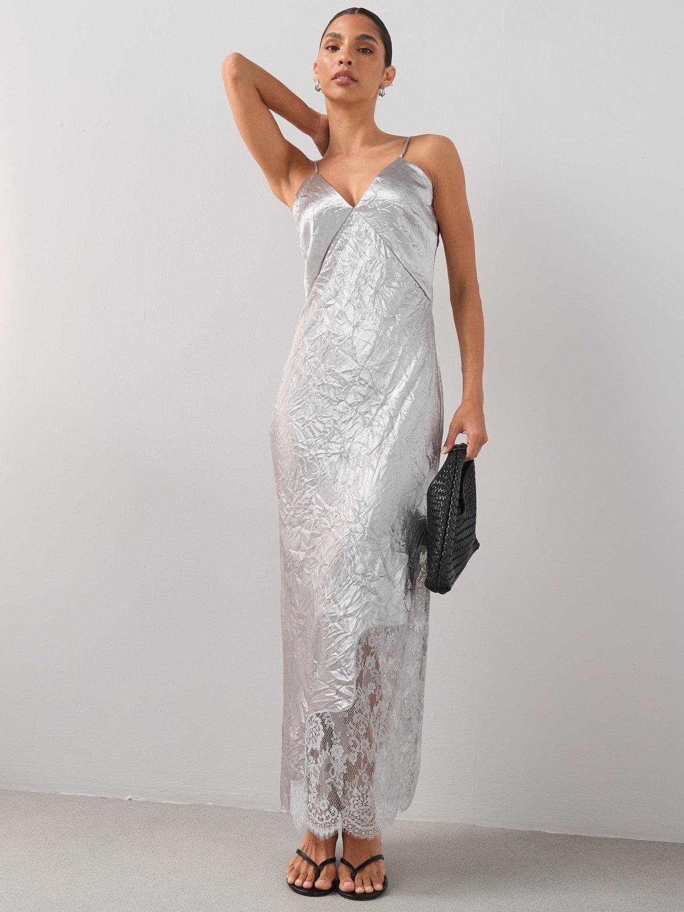 sachin and babi light blue dress Silk silver sequin asymmetrical cocktail dress Lorena Sarbu New For Sale at  1stDibs