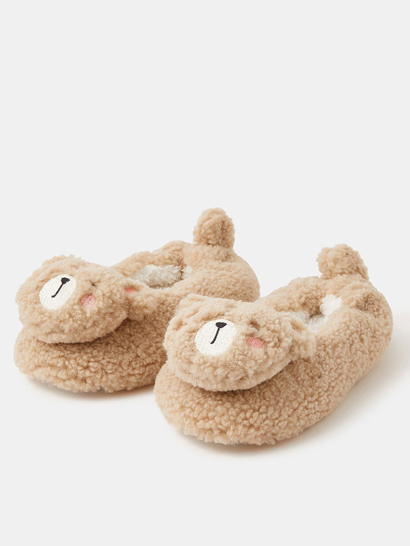 Accessorize Girls Bear Slippers - Beige