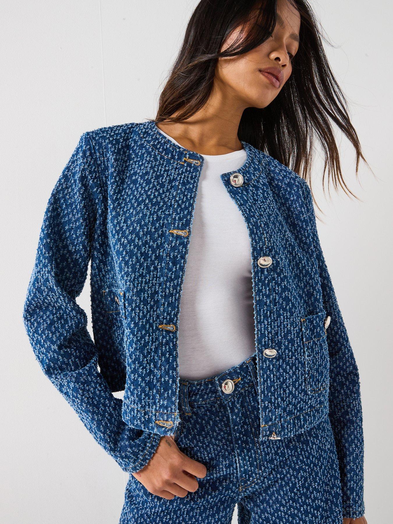 undefined Denim Boucle Jacket - Mid Wash