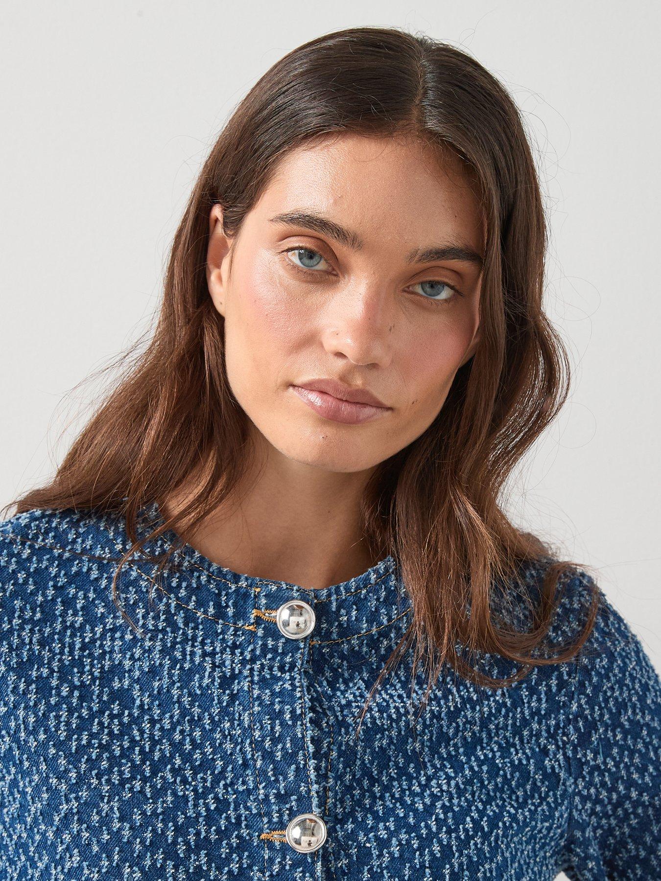 Image 6 of 6 of The Very Collection Denim Boucle Jacket - Mid Wash