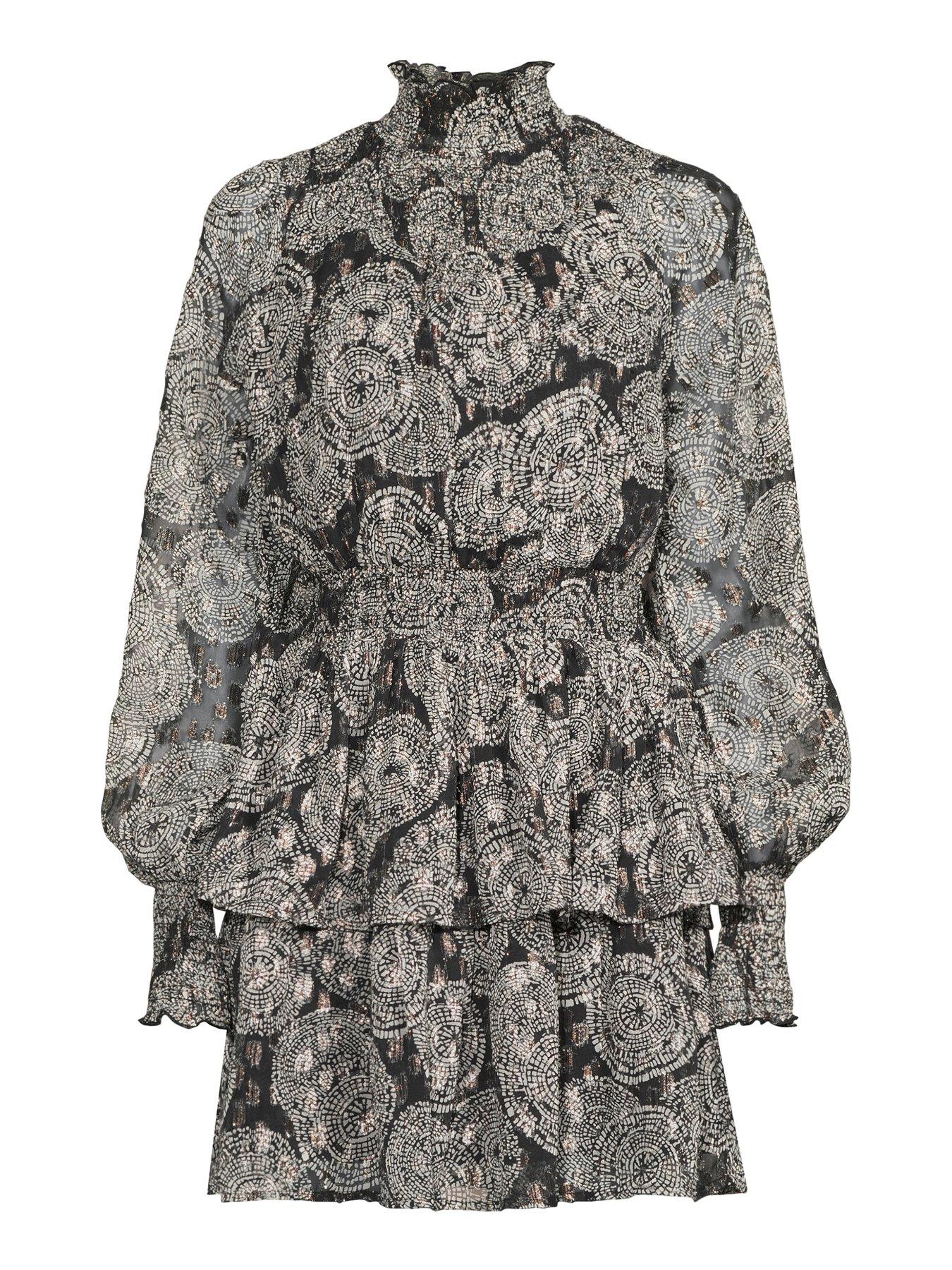 Image 7 of 7 of The Very Collection Foil Printed Mini Dress - Black