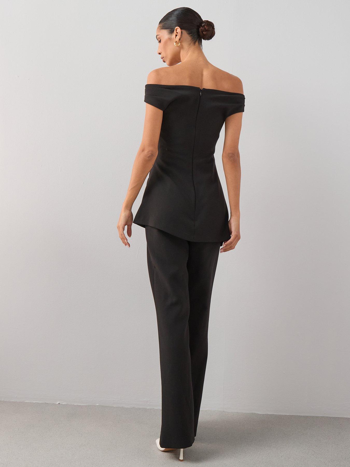 Image 2 of 7 of The Very Collection Ruched Bardot Jumpsuit - Black