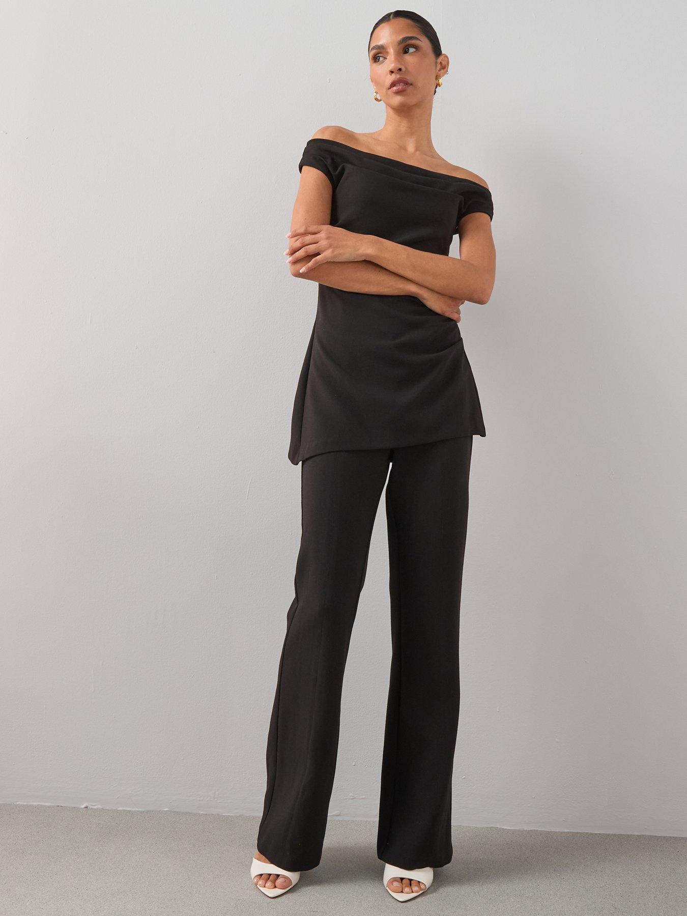Image 4 of 7 of The Very Collection Ruched Bardot Jumpsuit - Black