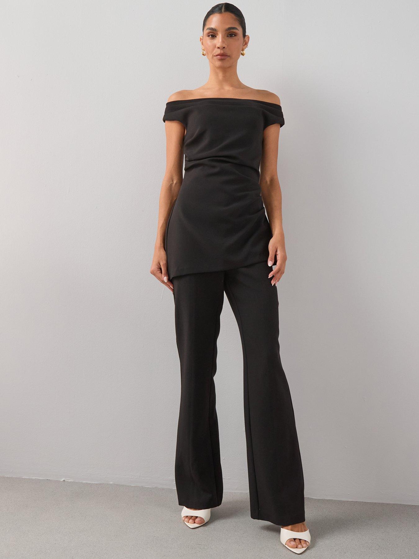 Image 6 of 7 of The Very Collection Ruched Bardot Jumpsuit - Black
