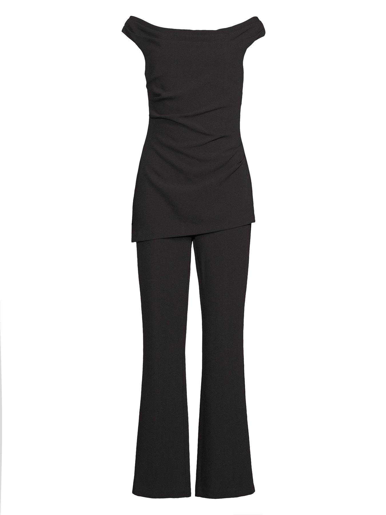 Image 7 of 7 of The Very Collection Ruched Bardot Jumpsuit - Black