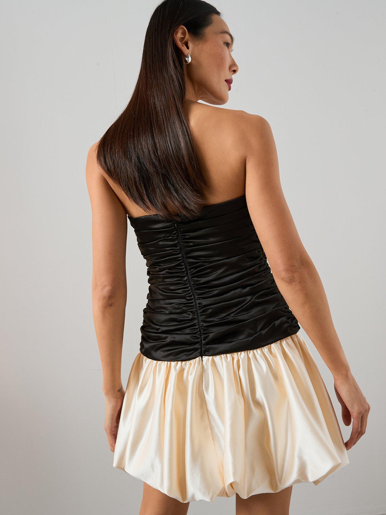 The Very Collection Strapless Satin Puff Ball Mini Dress - Black | Very