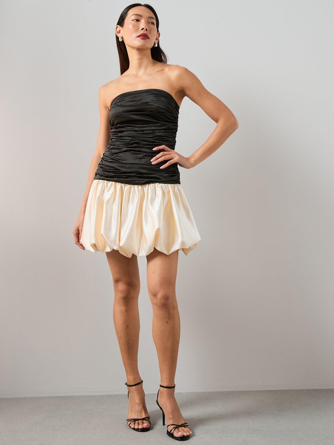 The Very Collection Strapless Satin Puff Ball Mini Dress - Black | Very