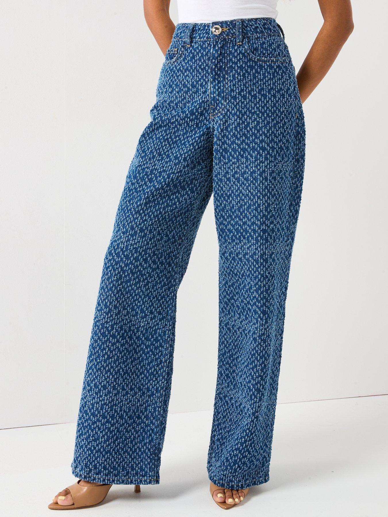 undefined Denim Boucle Wide Leg Jeans - Mid Wash