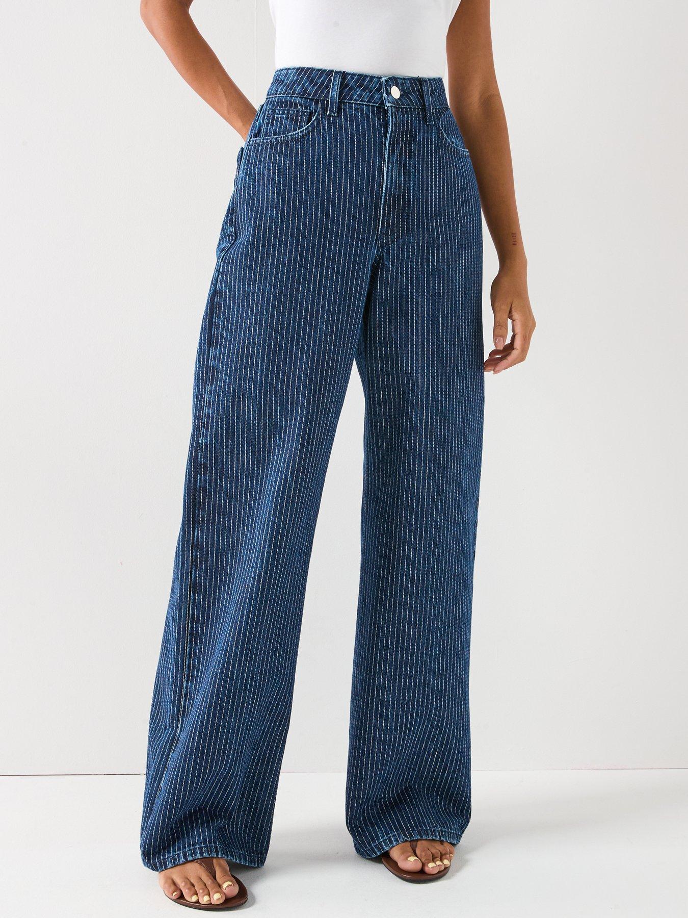 undefined Denim Stripe Wide Leg Jeans - Dark Wash