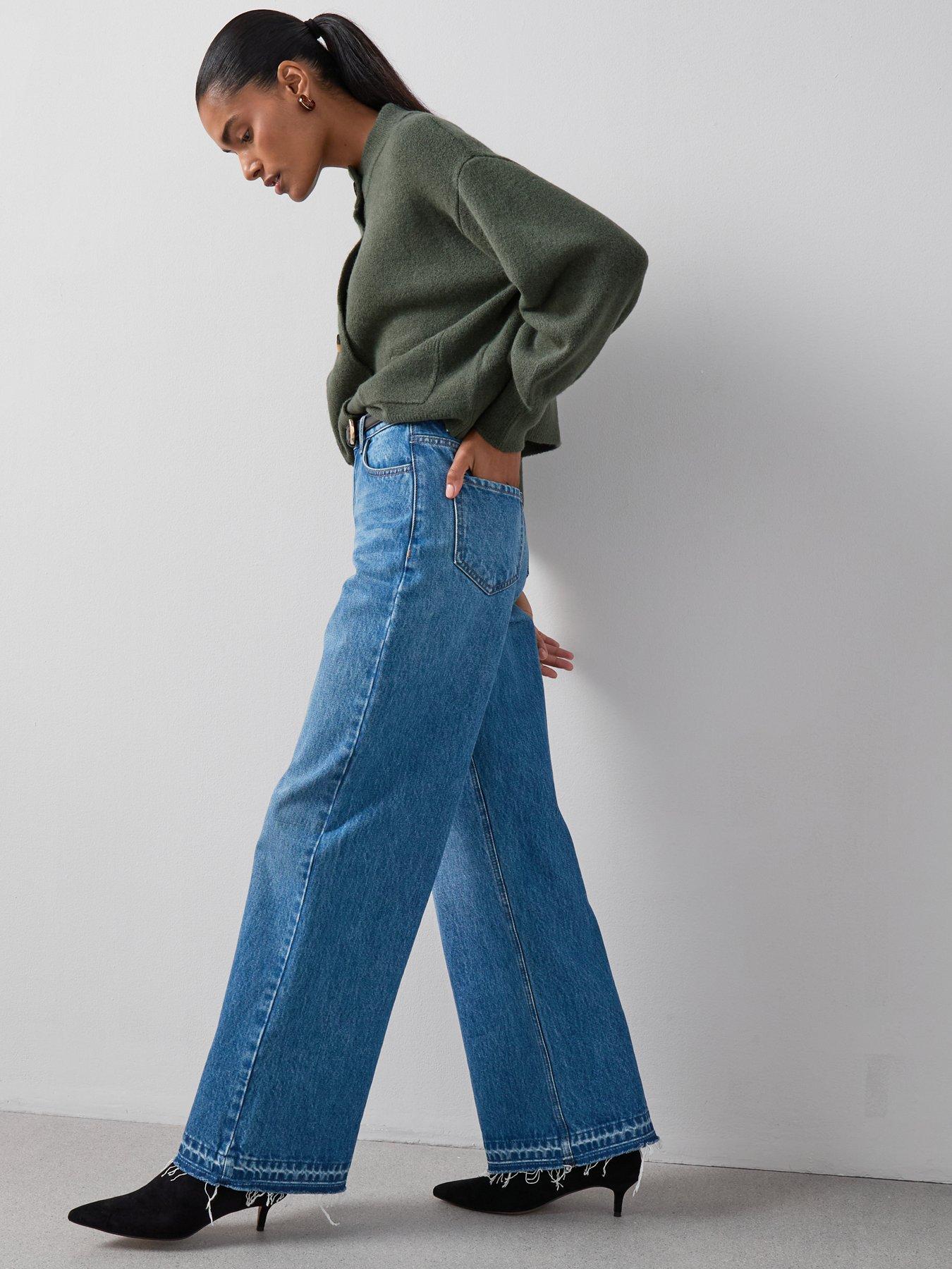 The Very Collection Wide Leg Jeans With Hem Detail - Mid Wash