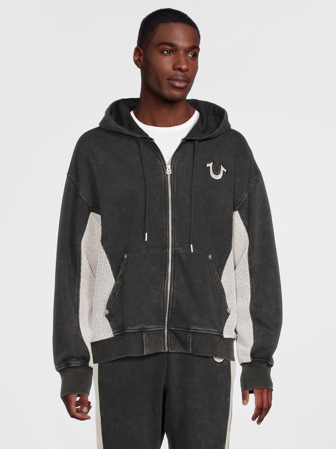 Image 1 of 6 of TRUE RELIGION Mesh Inset Clinched Zip Up Hoodie - Black