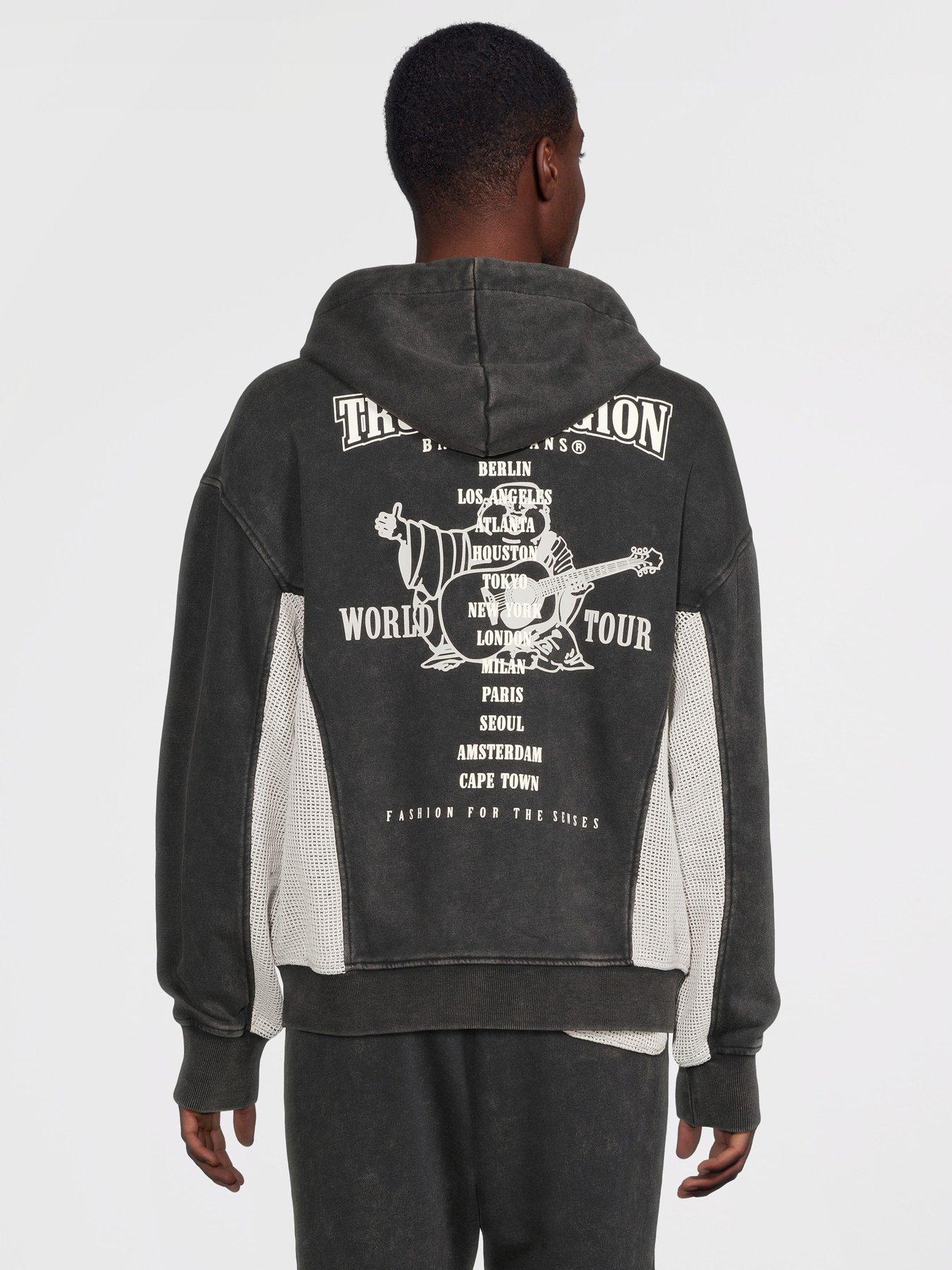 Image 2 of 6 of TRUE RELIGION Mesh Inset Clinched Zip Up Hoodie - Black