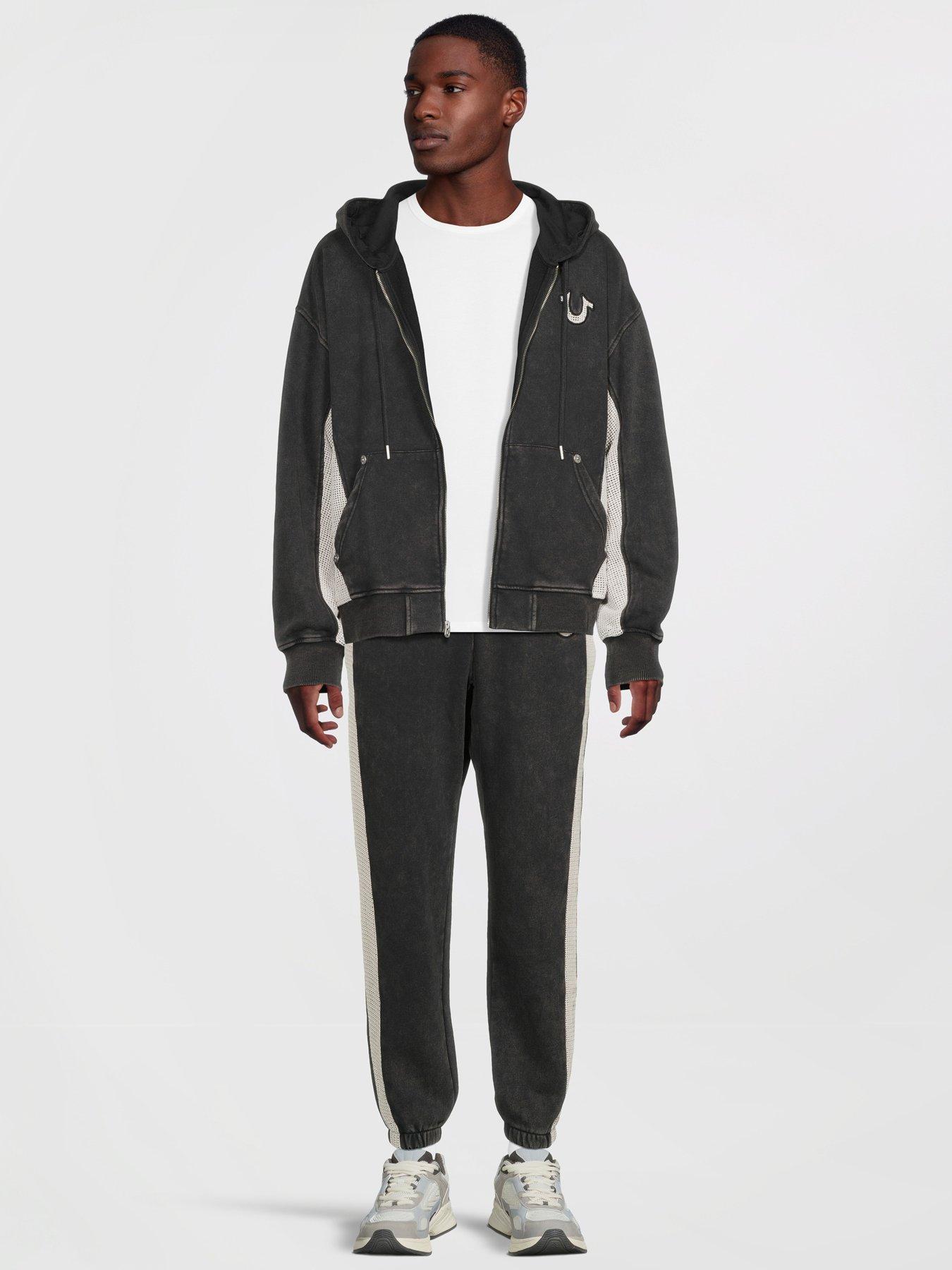 Image 3 of 6 of TRUE RELIGION Mesh Inset Clinched Zip Up Hoodie - Black