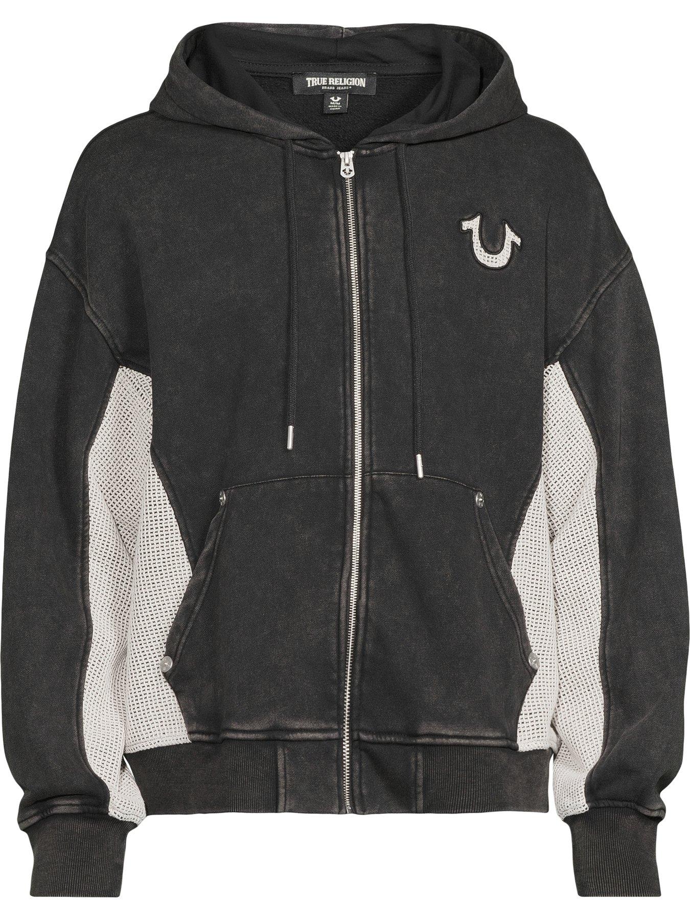 Image 6 of 6 of TRUE RELIGION Mesh Inset Clinched Zip Up Hoodie - Black