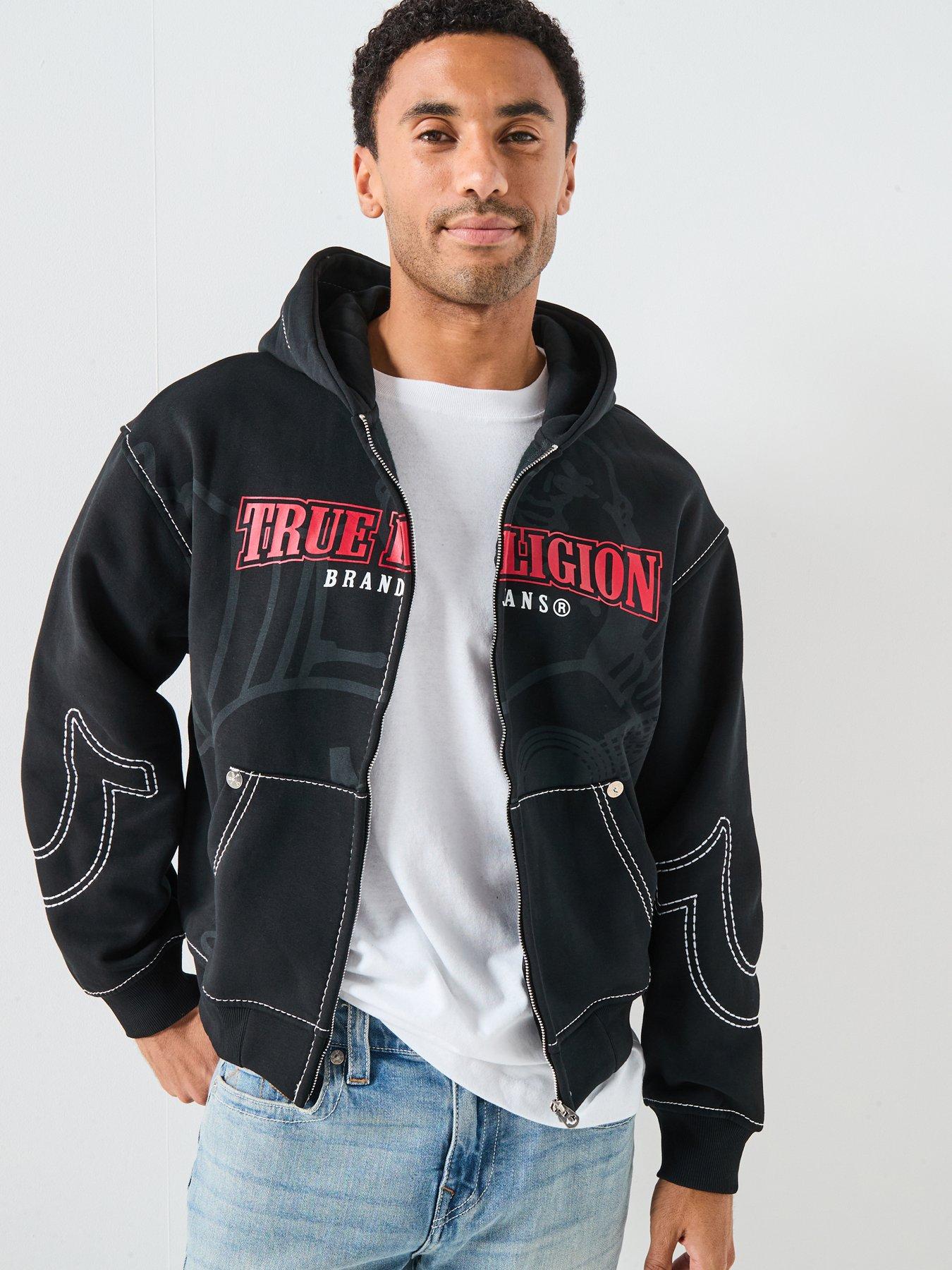 TRUE RELIGION Clinched Big T Zip Up Hoodie - Black