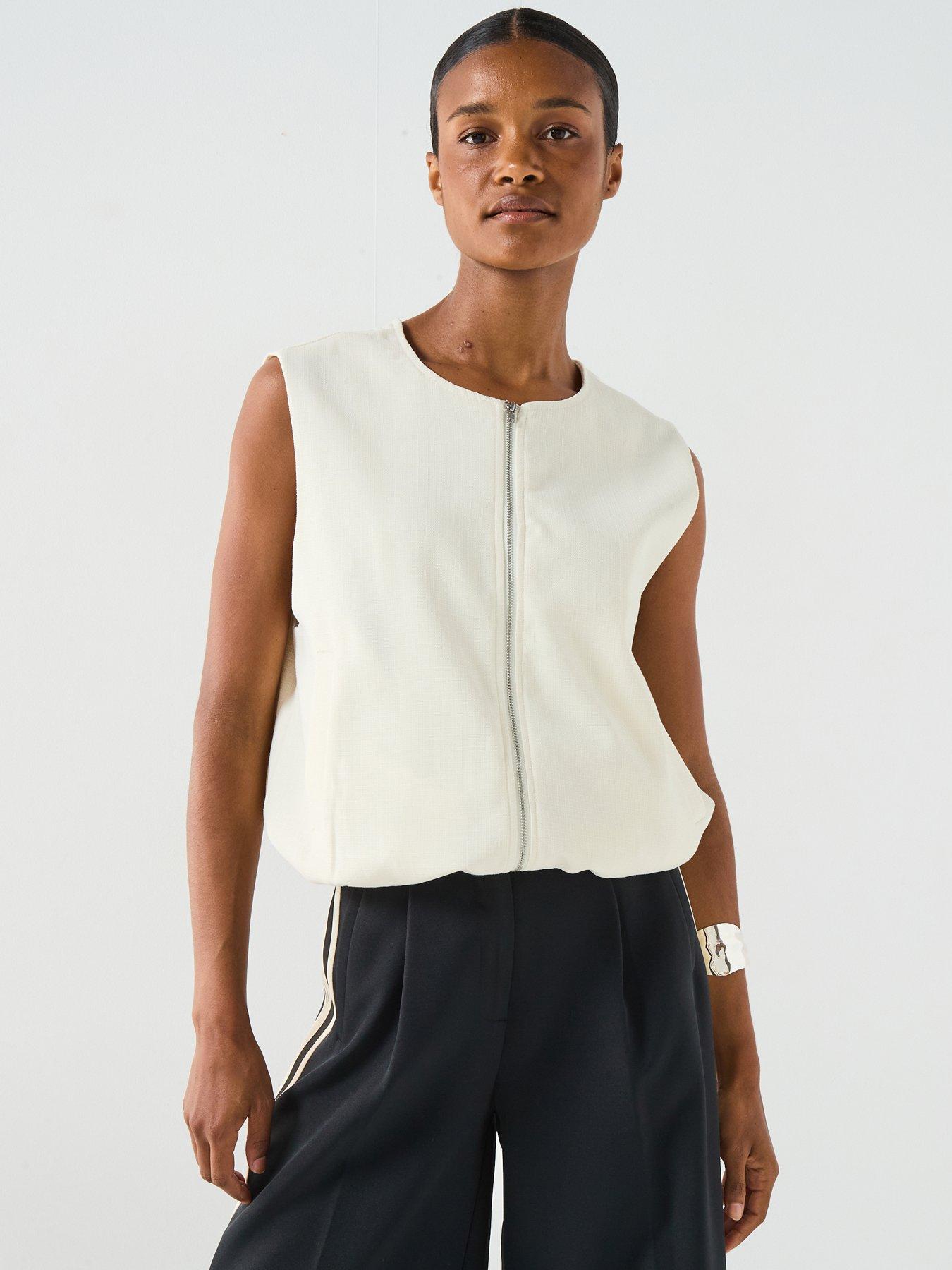 PIECES Faleah Zip Thru Utility Vest - White