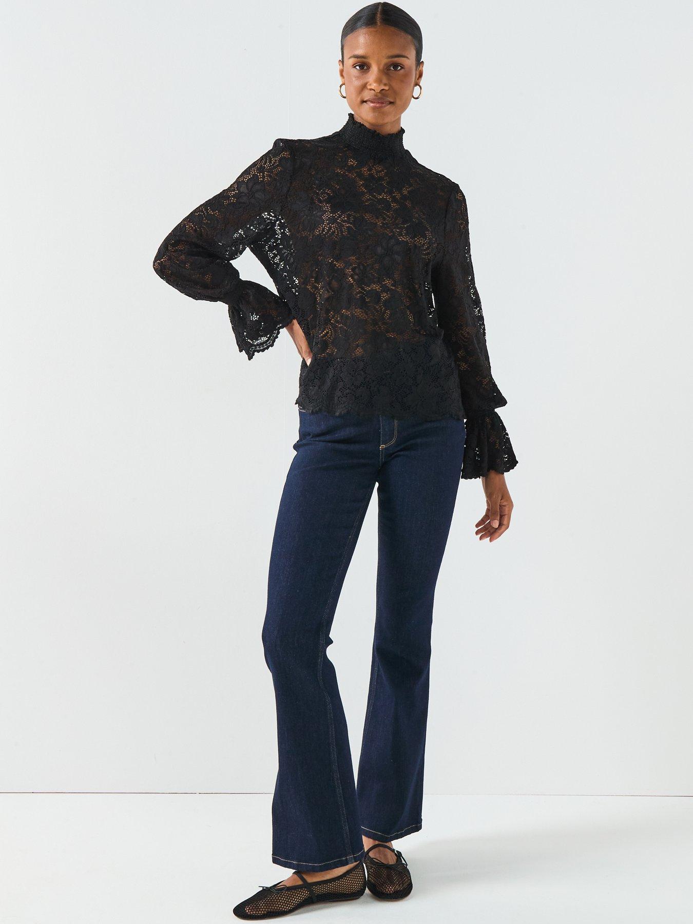 PIECES Long Sleeve Lace Top - Black | Very