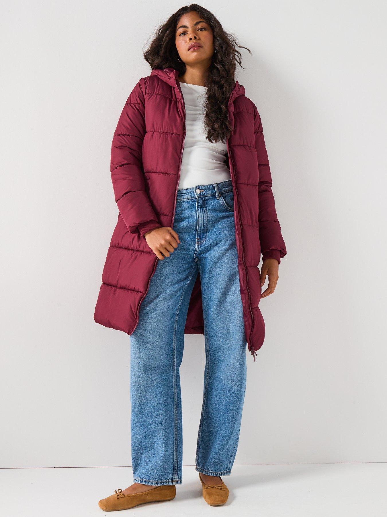 Image 3 of 4 of PIECES Long Puffer Jacket - Red
