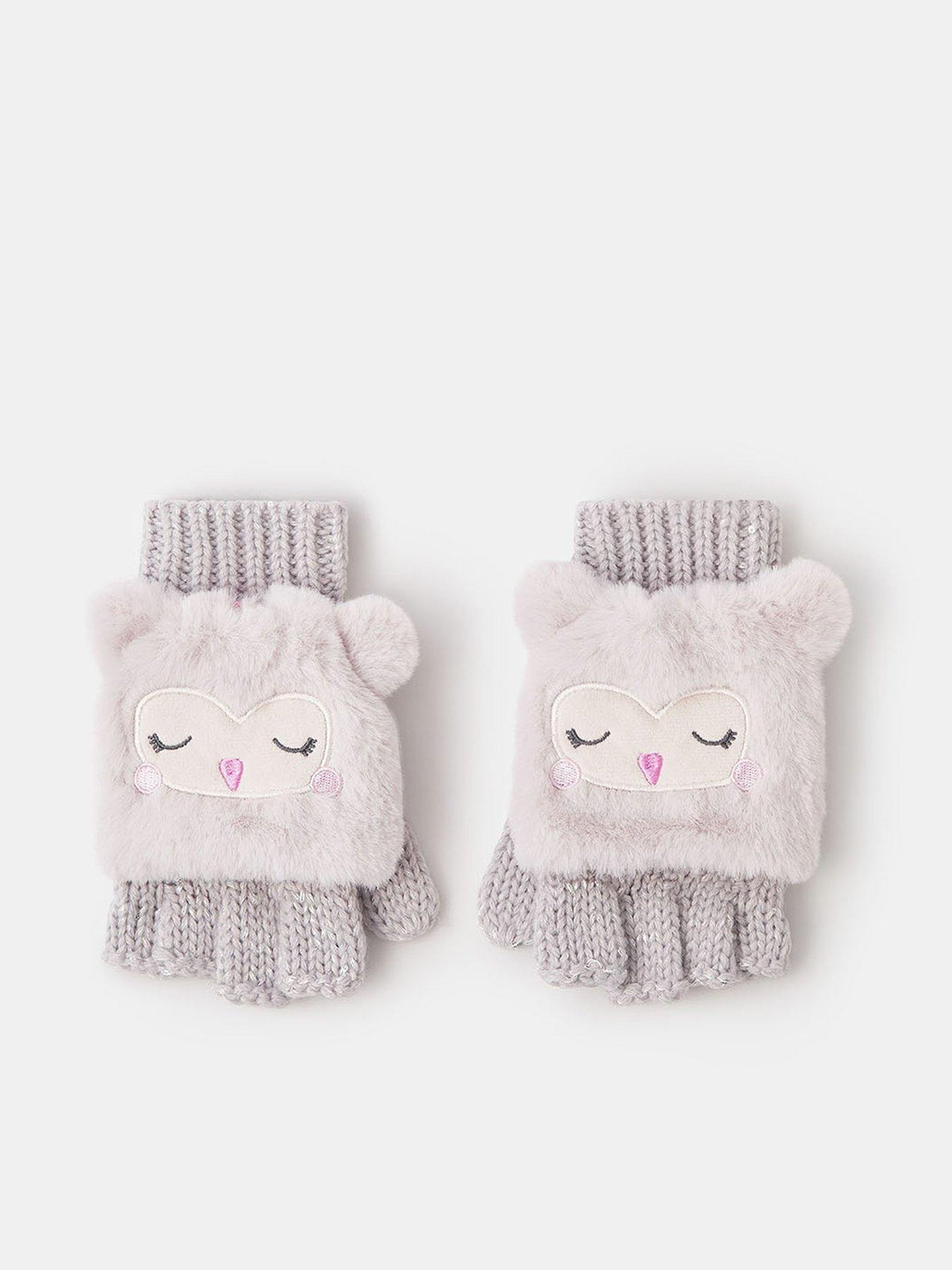 Accessorize Girls Fluffy Owl Capped Gloves - Beige