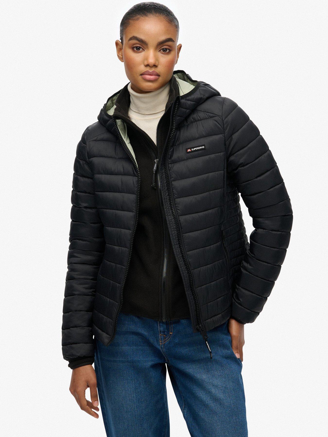 Superdry Hooded Fuji Lite Padded Jacket, Black, Size 12, Women