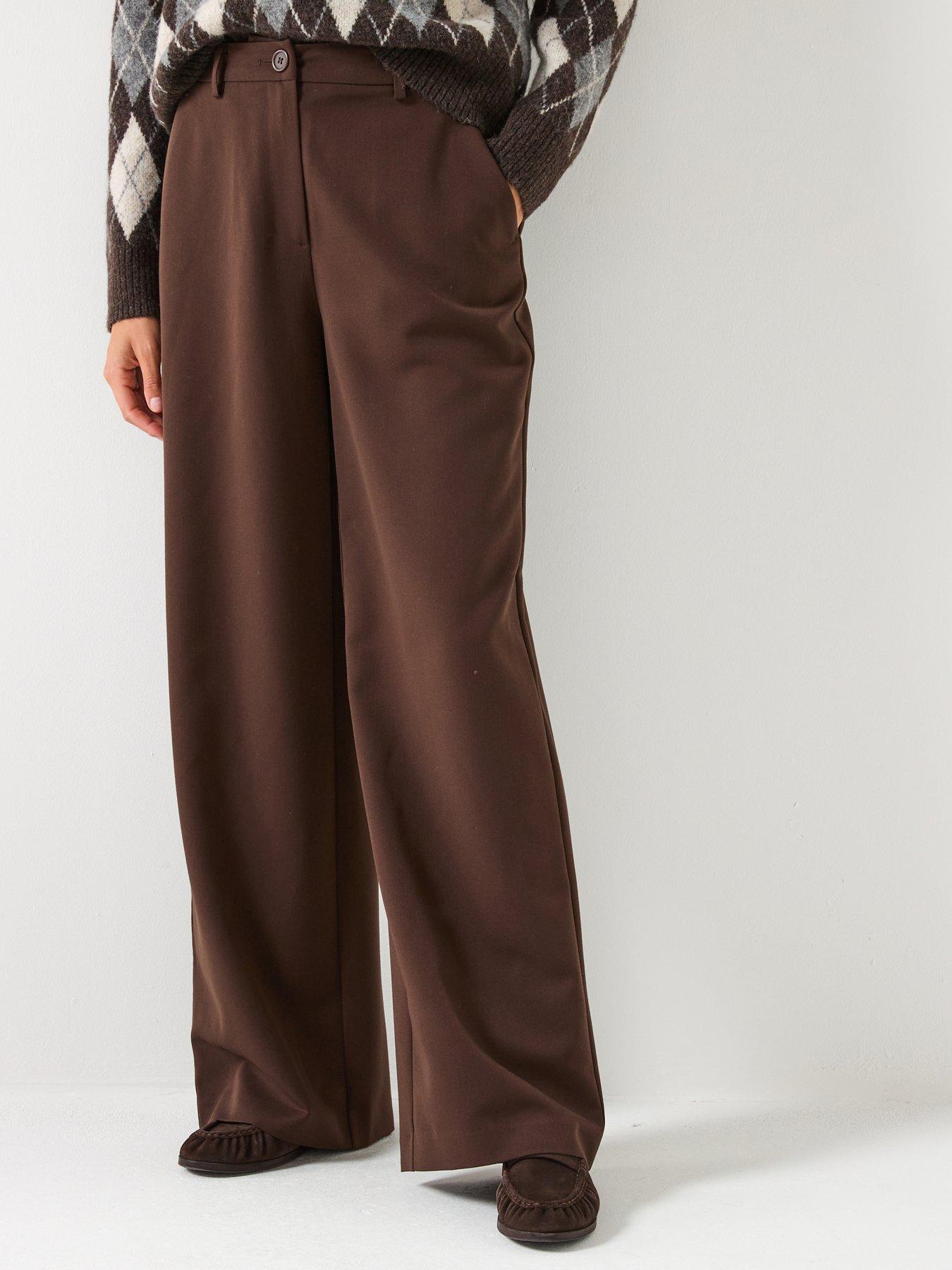PIECES Kamil High Waist Wide Leg Pant - Brown
