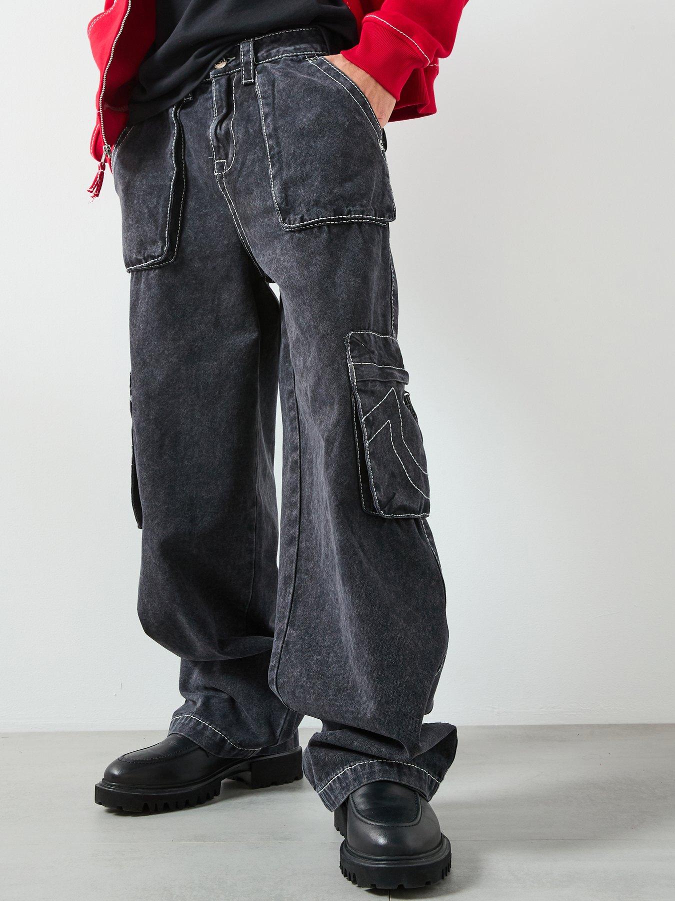 TRUE RELIGION Baggy Stitch Detail Cargo Trousers - Black