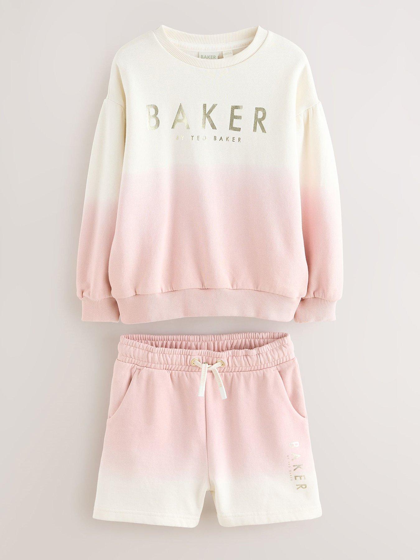 undefined Girls Dip Dye Sweat Top And Shorts Set - Pink
