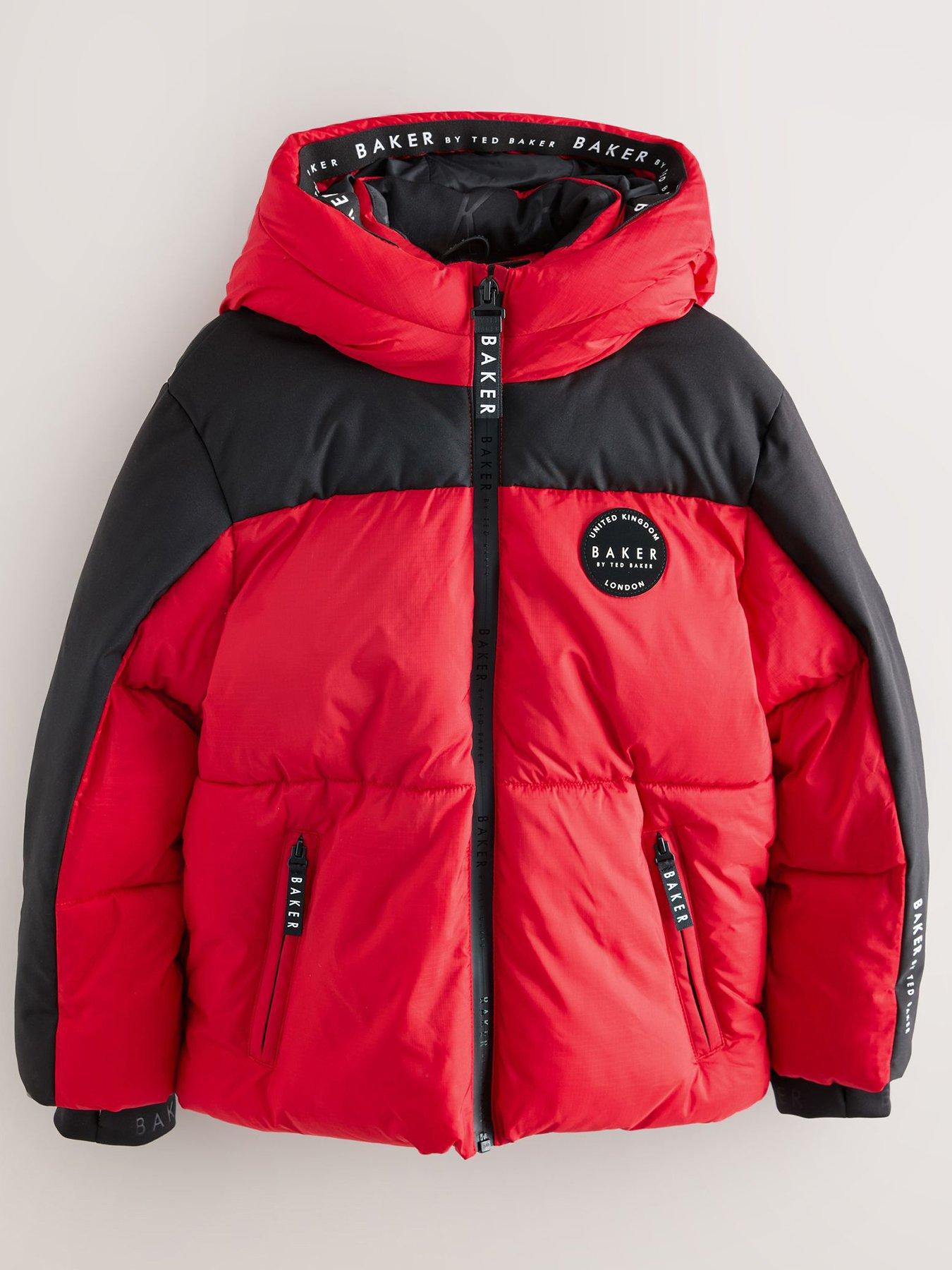 undefined Boys Colourblock Coat- Red