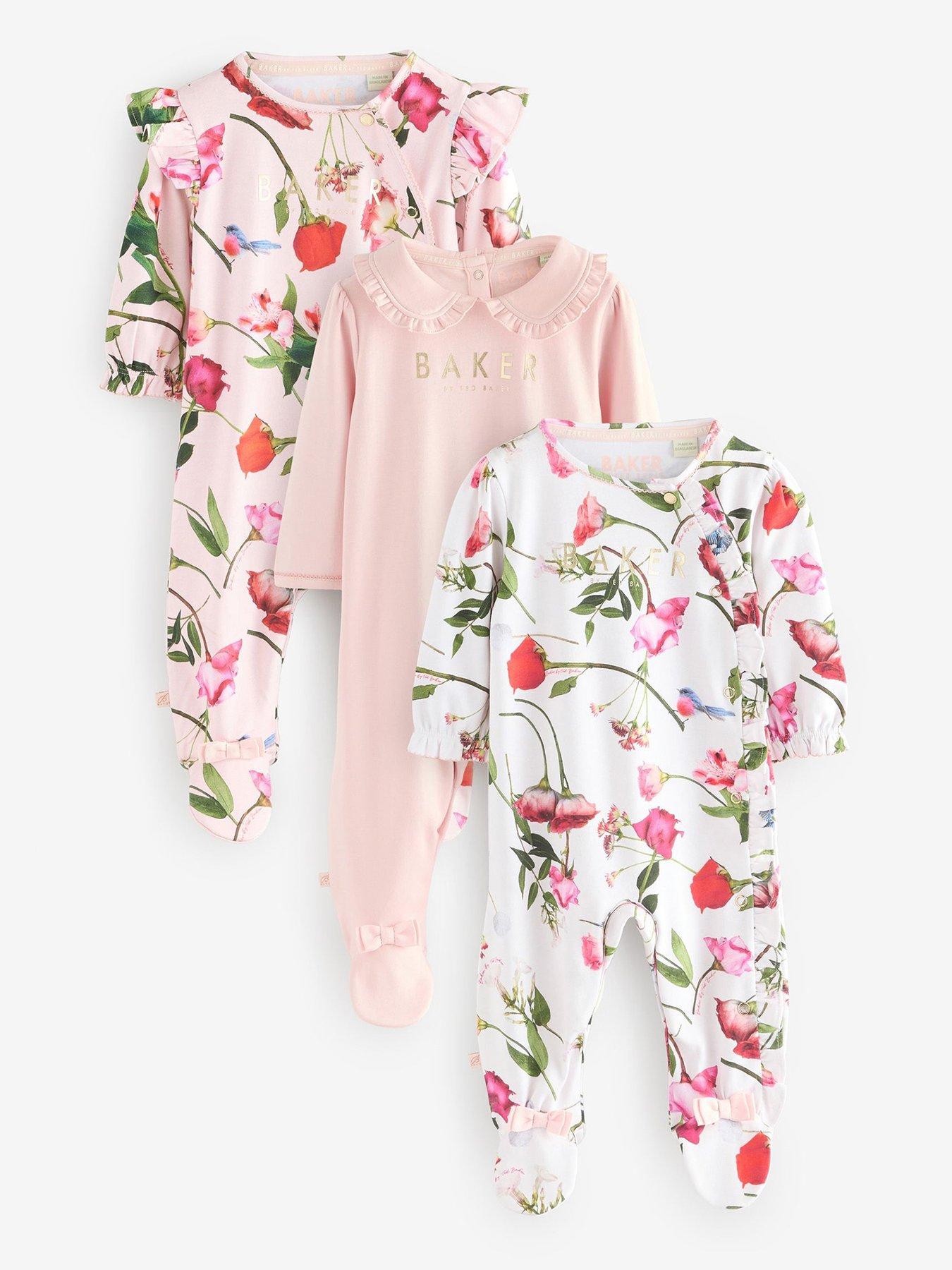 Ted Baker Baby Girls 3 Pack Sleepsuits - Pink