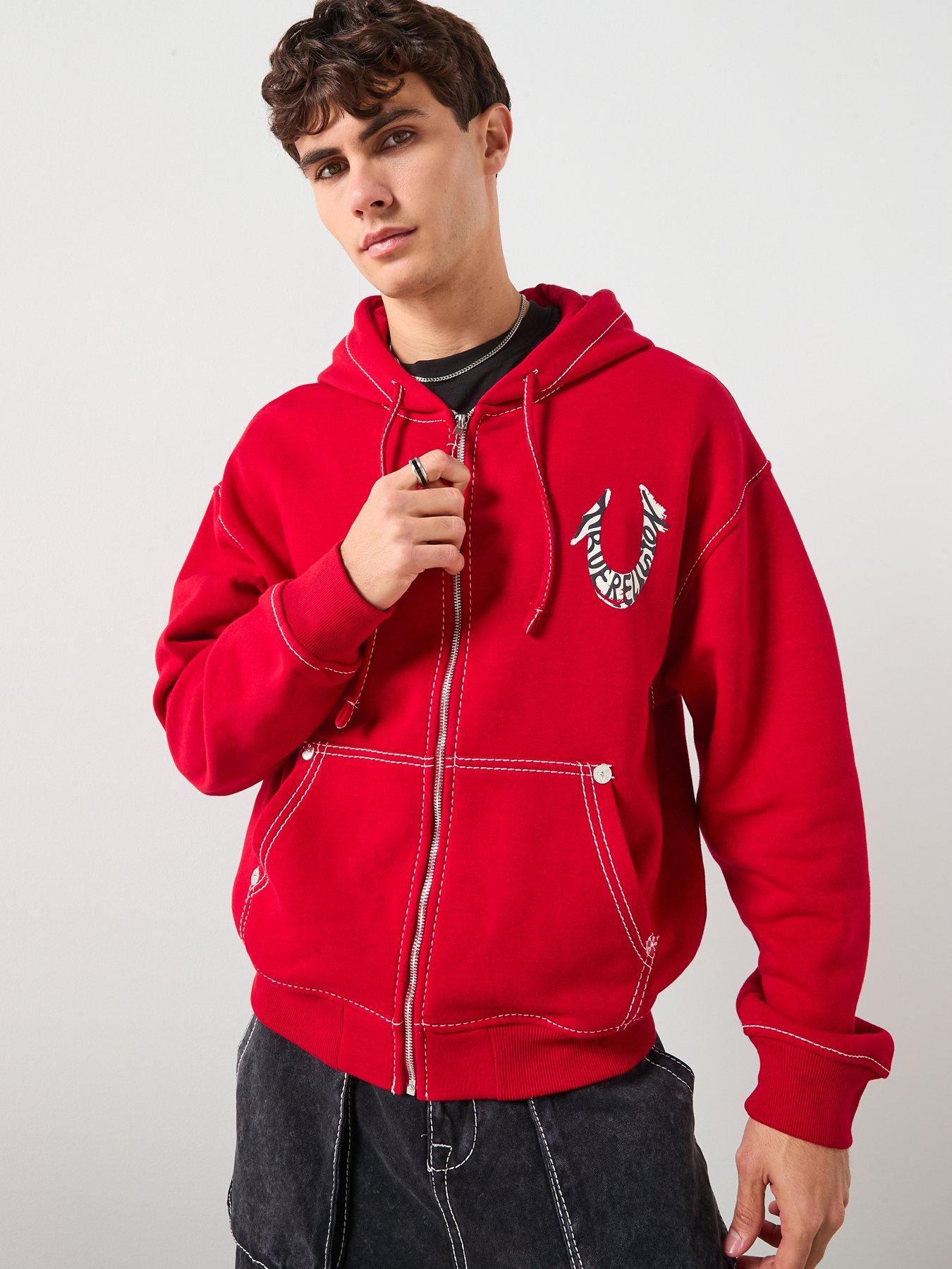 True Religion Mens Red Hoodie Sweatshirt Hoodies Sweatshirts TRUE