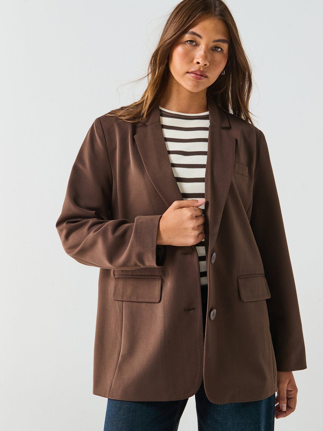 PIECES Long Sleeve Loose Blazer - Brown