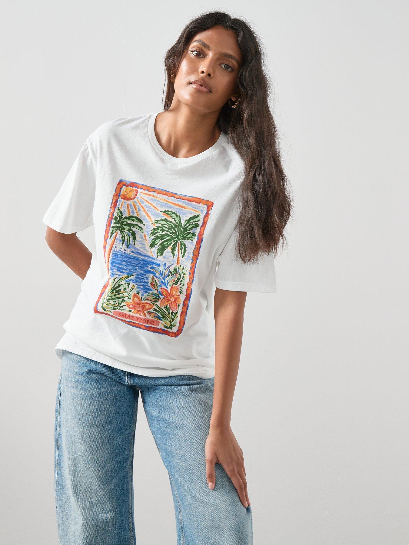 V by Very Saint Tropez Oversized Graphic T-Shirt - White