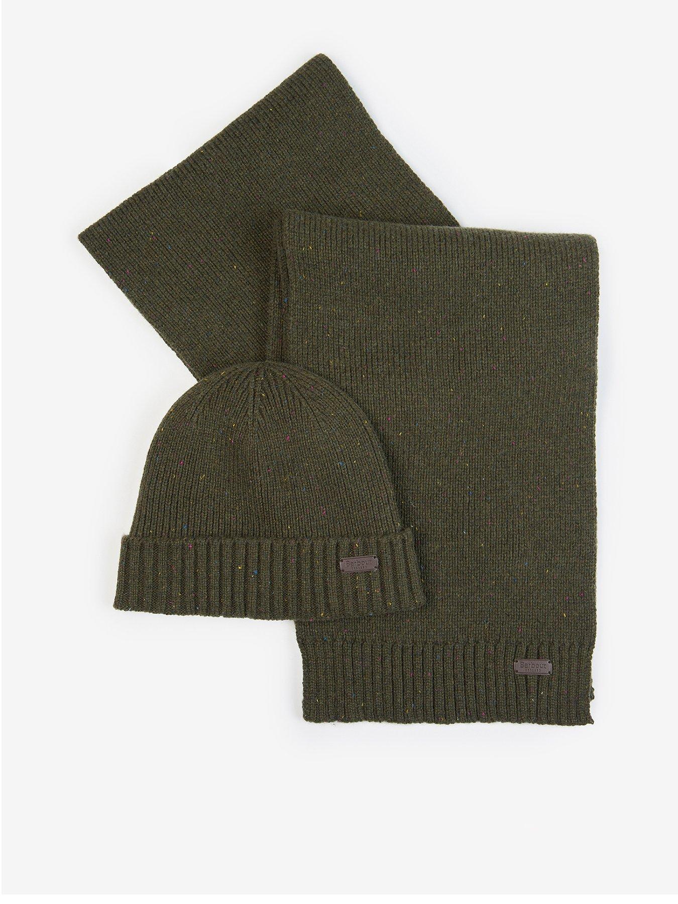 Image 1 of 4 of Barbour Carlton Fleck Knitted Beanie &amp; Scarf Gift Set - Green