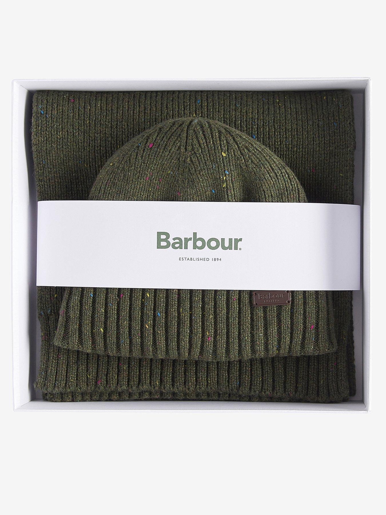 Image 2 of 4 of Barbour Carlton Fleck Knitted Beanie &amp; Scarf Gift Set - Green
