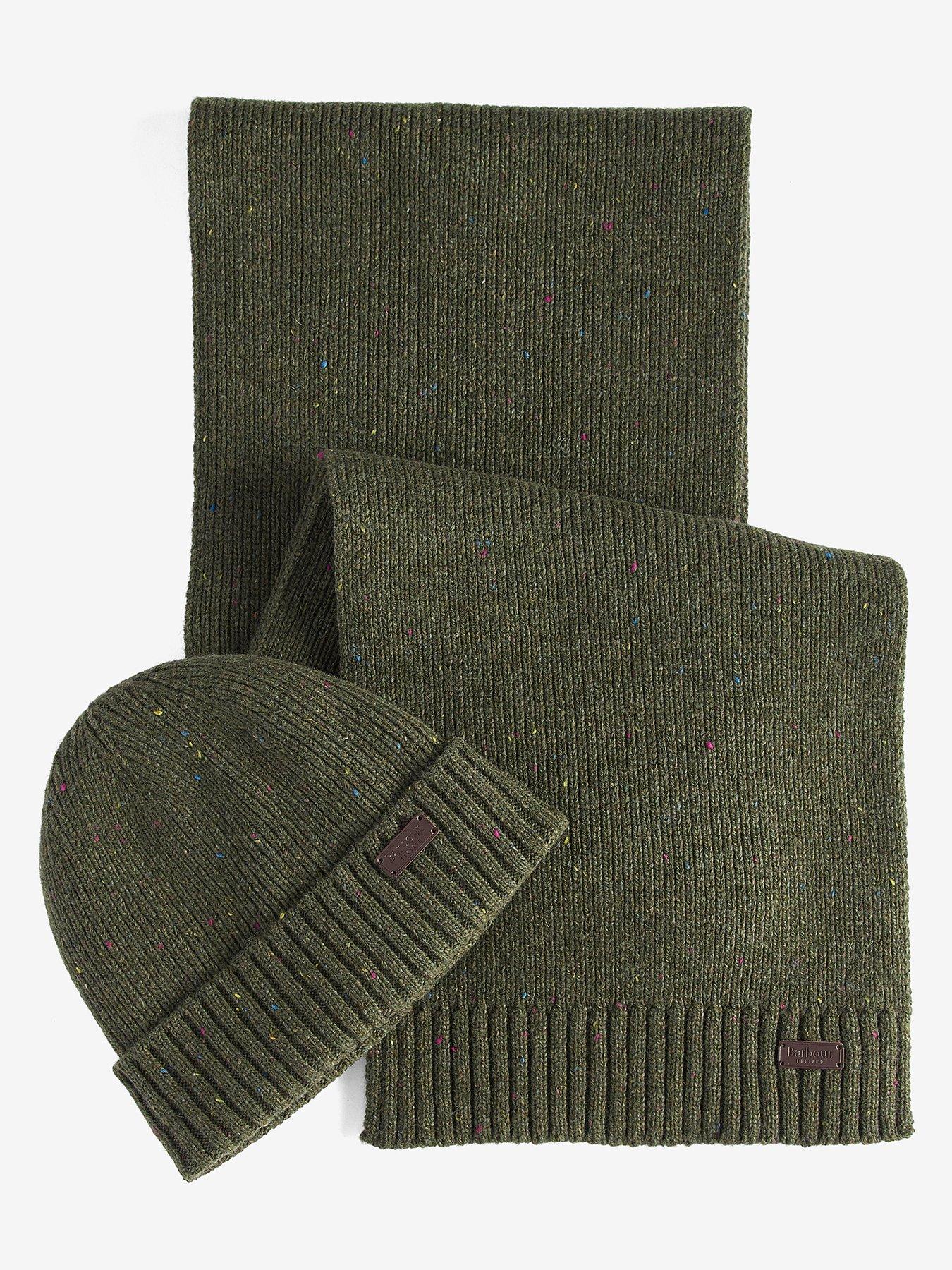 Image 3 of 4 of Barbour Carlton Fleck Knitted Beanie &amp; Scarf Gift Set - Green