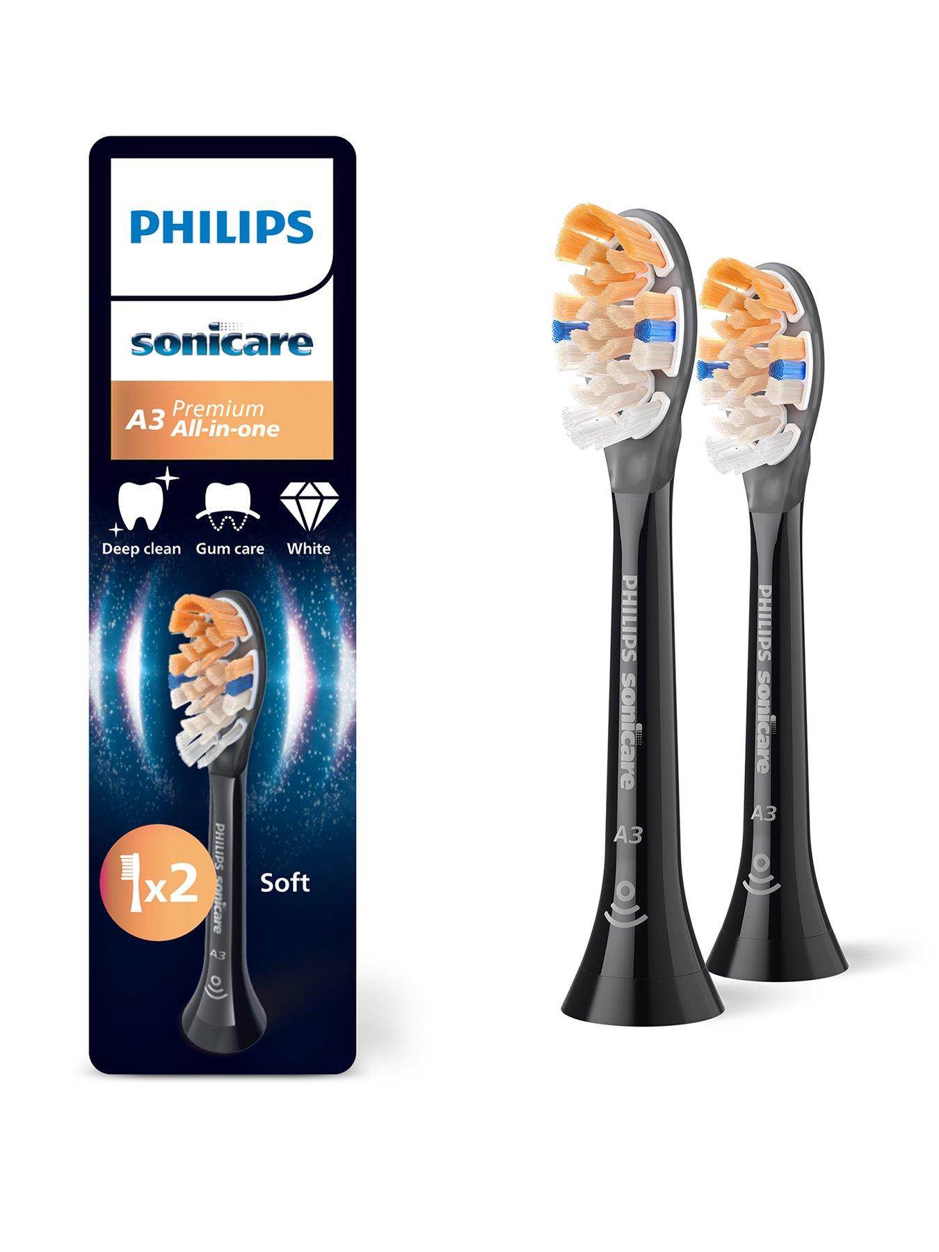 Philips Sonicare A3 Premium All-in-One, Genuine Replacement Toothbrush Heads, Black, 2 Pack, HX9092/88