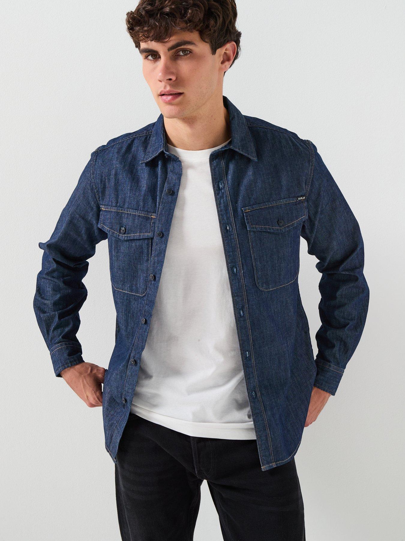 Replay Double Pocket Denim Shirt Blue Very