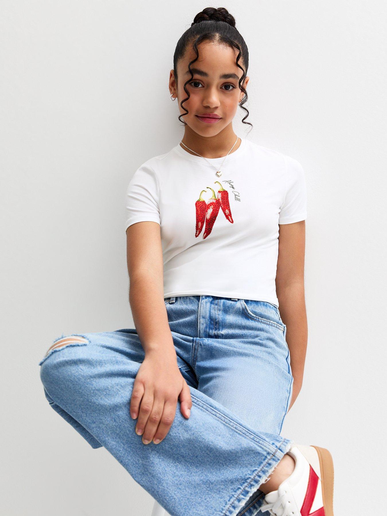 undefined Girls Always Chill Embellished Chilli T-Shirt - White
