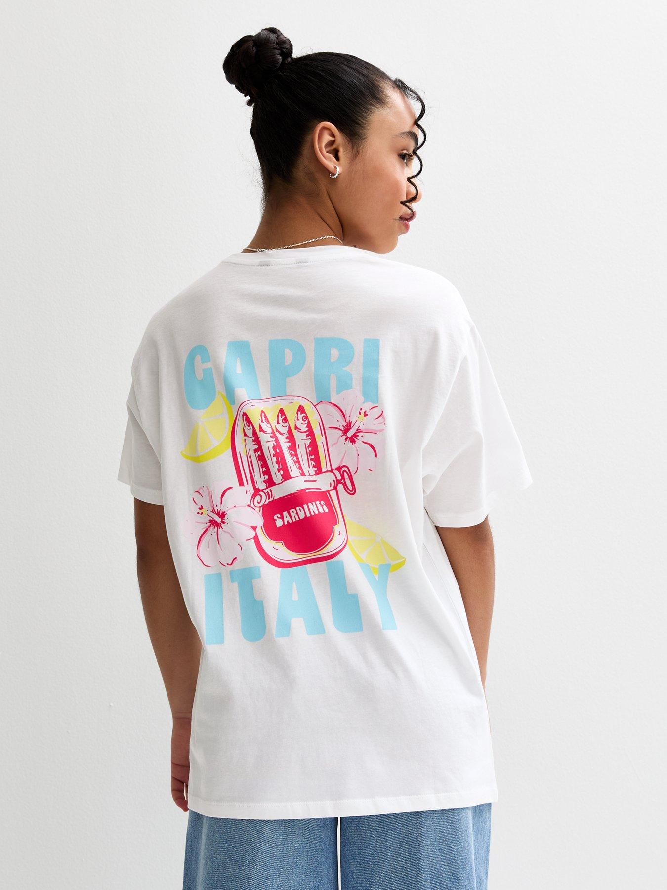 undefined Girls Capri Sardines Print T-Shirt - White
