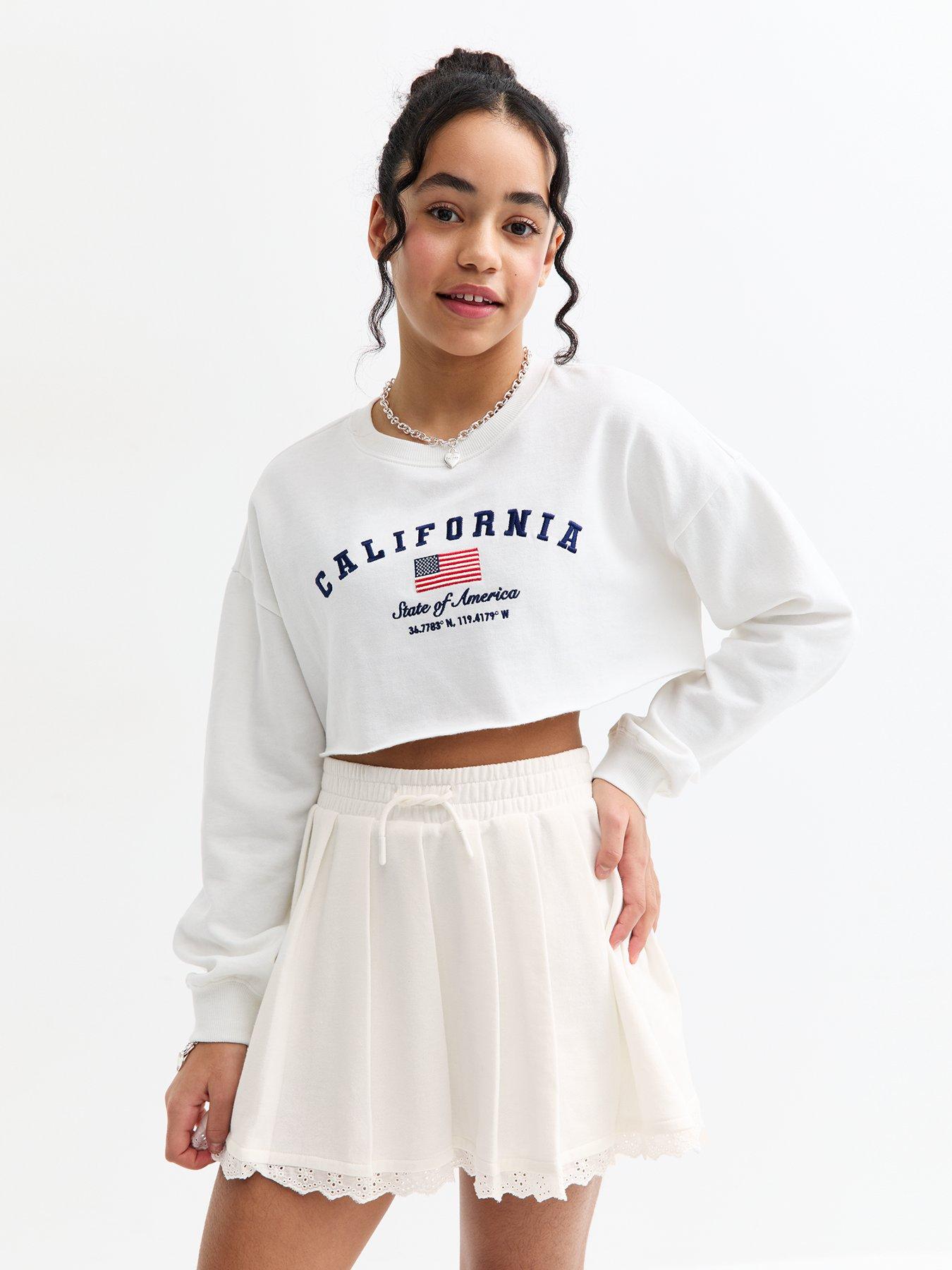 undefined Girls White Broderie Anglaise Trim Skort - Yellow