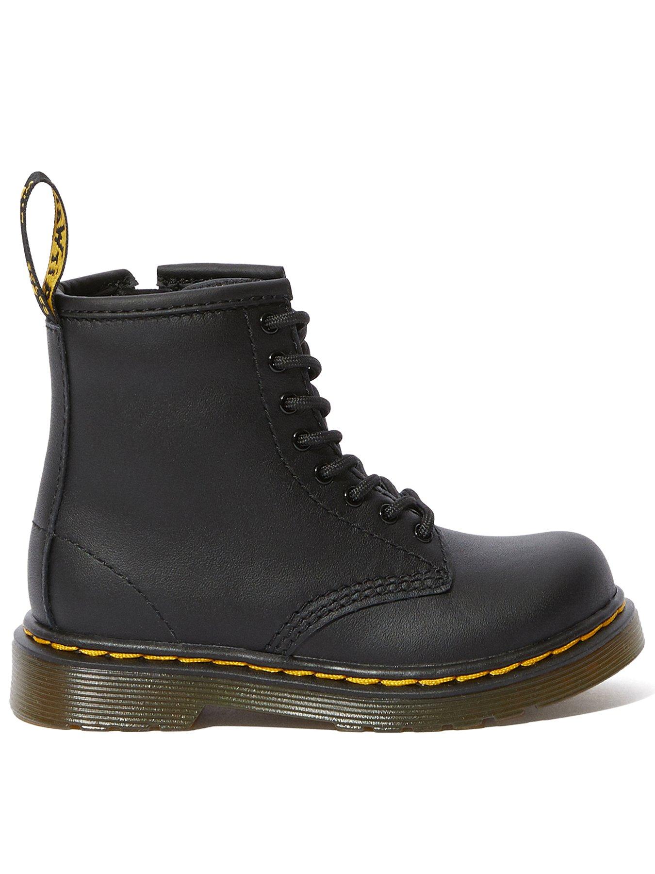 undefined Toddler 1460 8 Eye Leather Lace up Boot with Side Zip  - Black