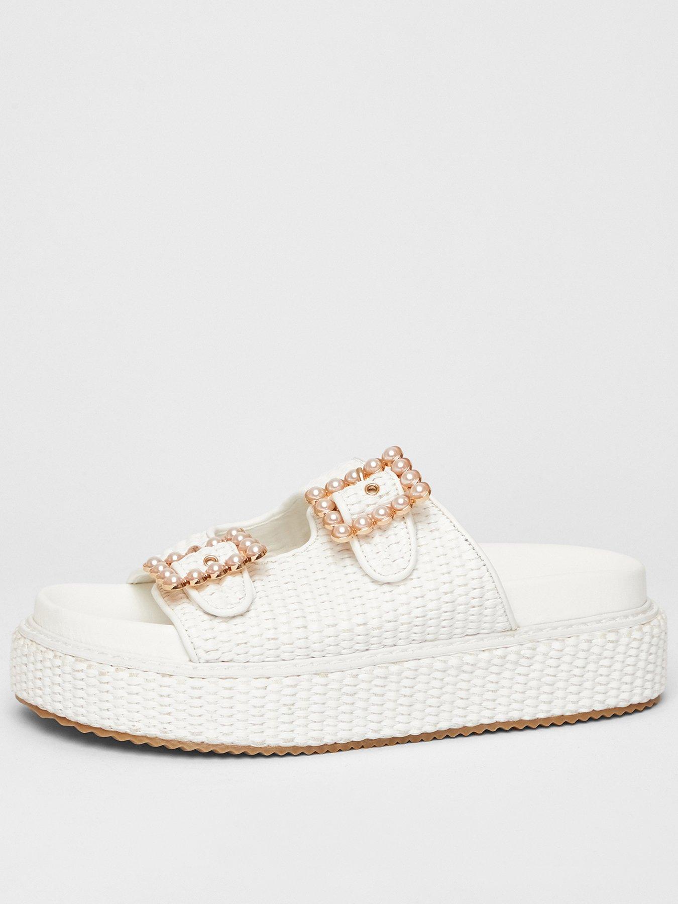 undefined White Pearl Buckle Flatform
