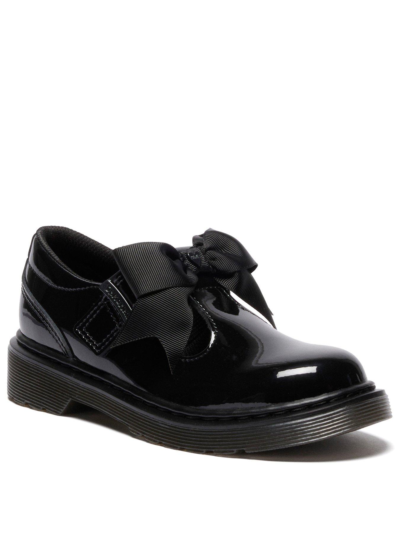 Dr Martens Girls Polley II Bow Patent Leather Shoes in Black