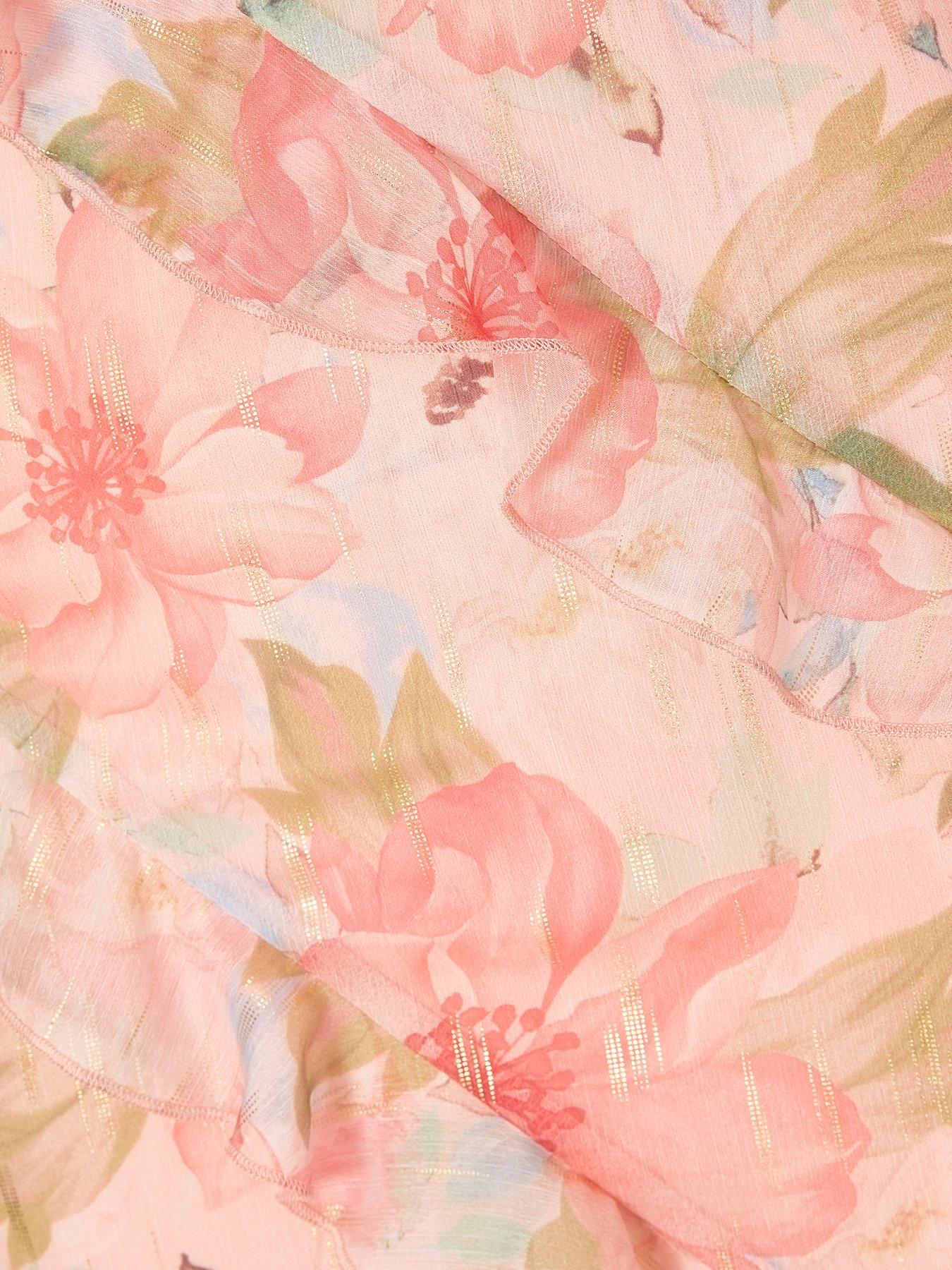 Image 6 of 6 of Quiz Coral Chiffon Floral Print Maxi Dress