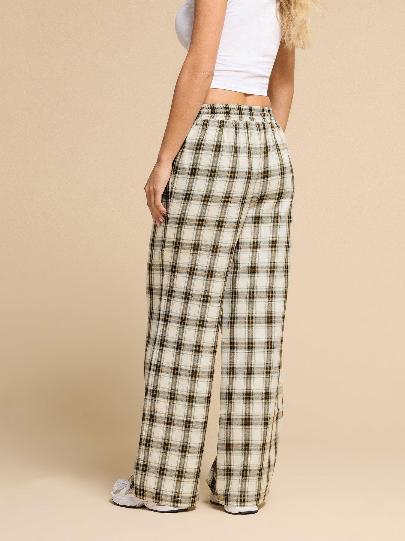 Image 2 of 4 of PixieGirl Petite Check Wide Leg Pull On Trouser - Brown