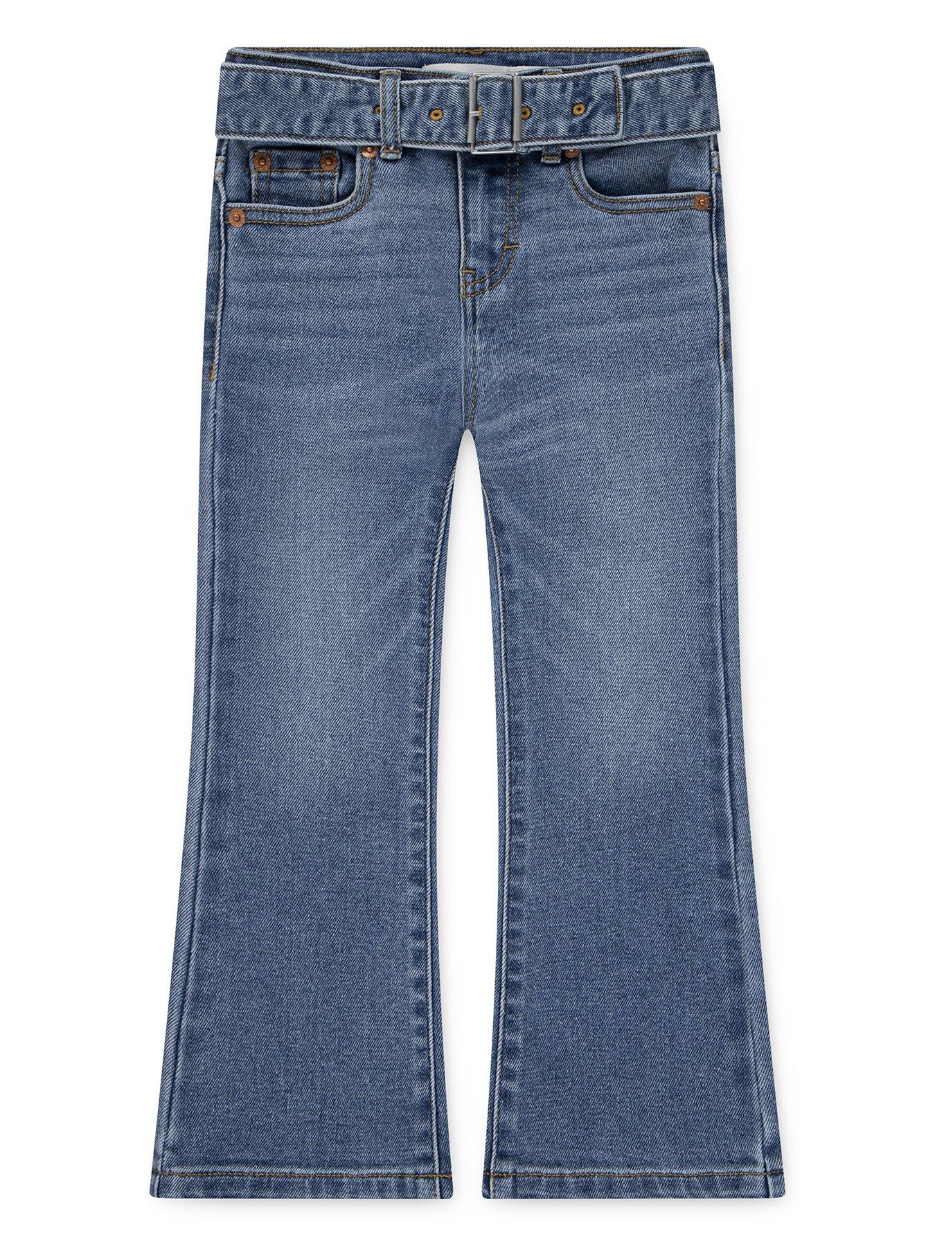 Levi's Girls Regular High Rise Flare Jeans W/Belt, Blue, Size Age: 10 Years