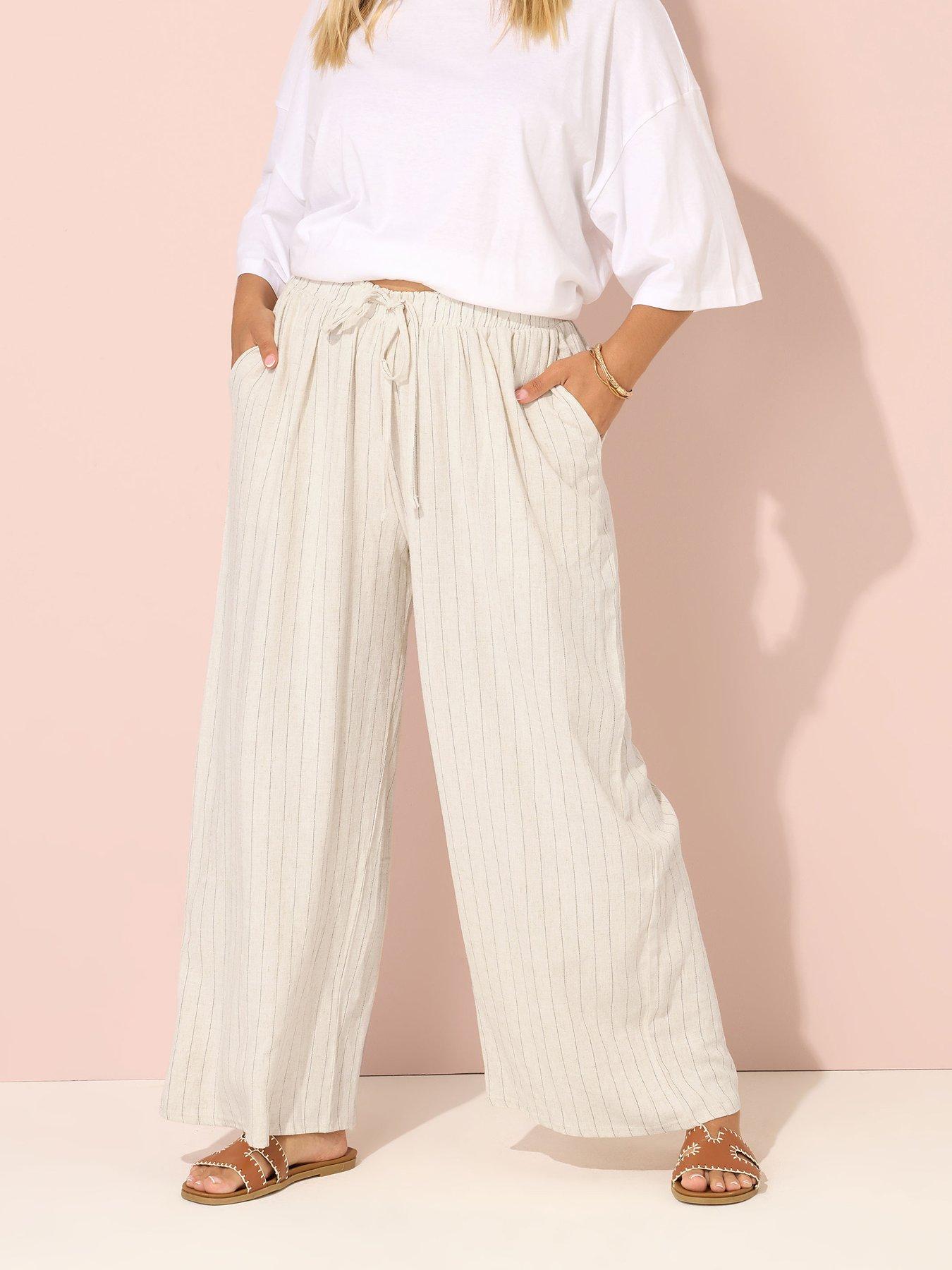 undefined Curve Linen Stripe Wide Leg Trouser