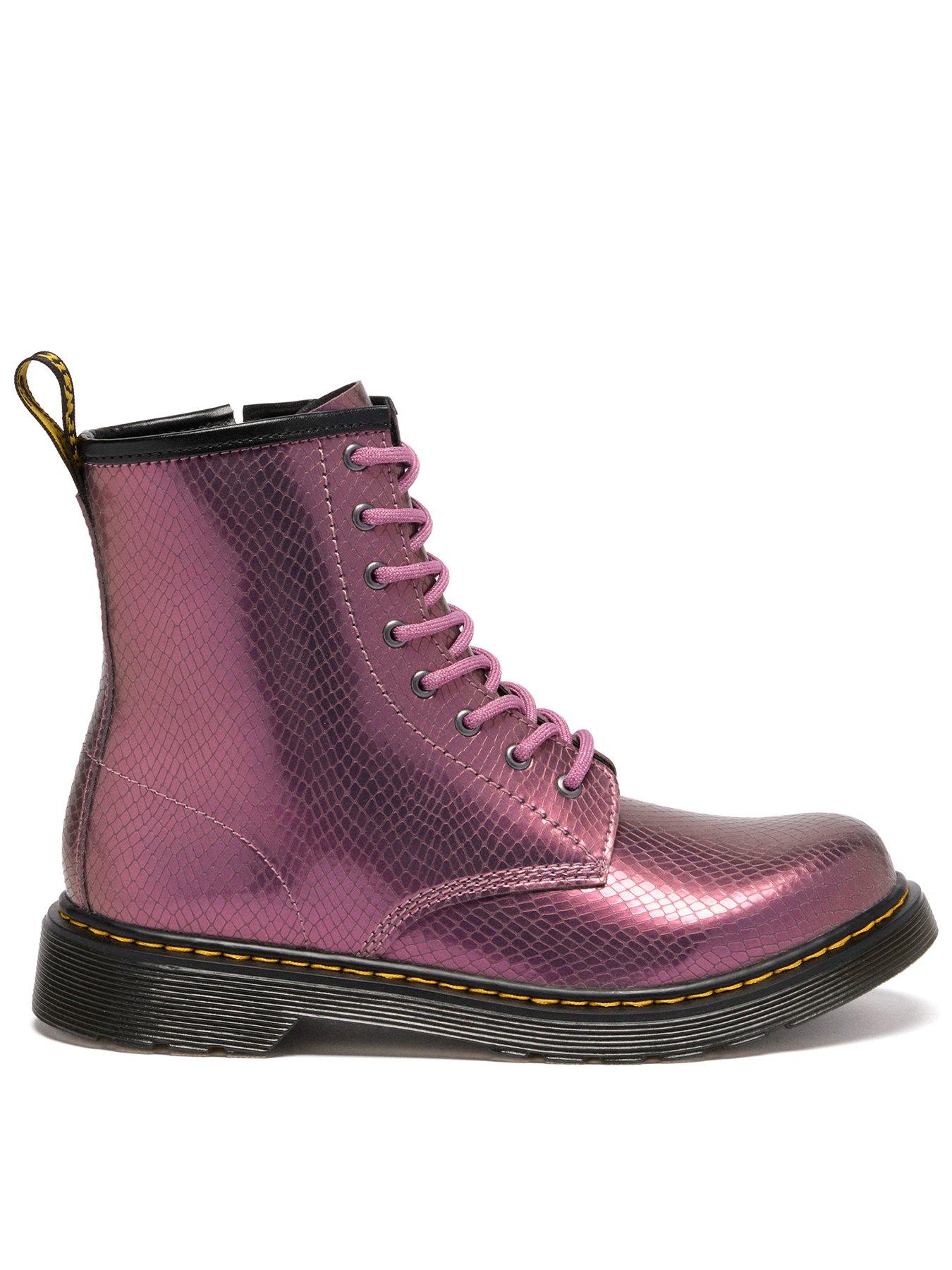 Dr Martens Youth 1460 Y 8 Eye Boot Copper Pink Shift Reptile Emboss - Black