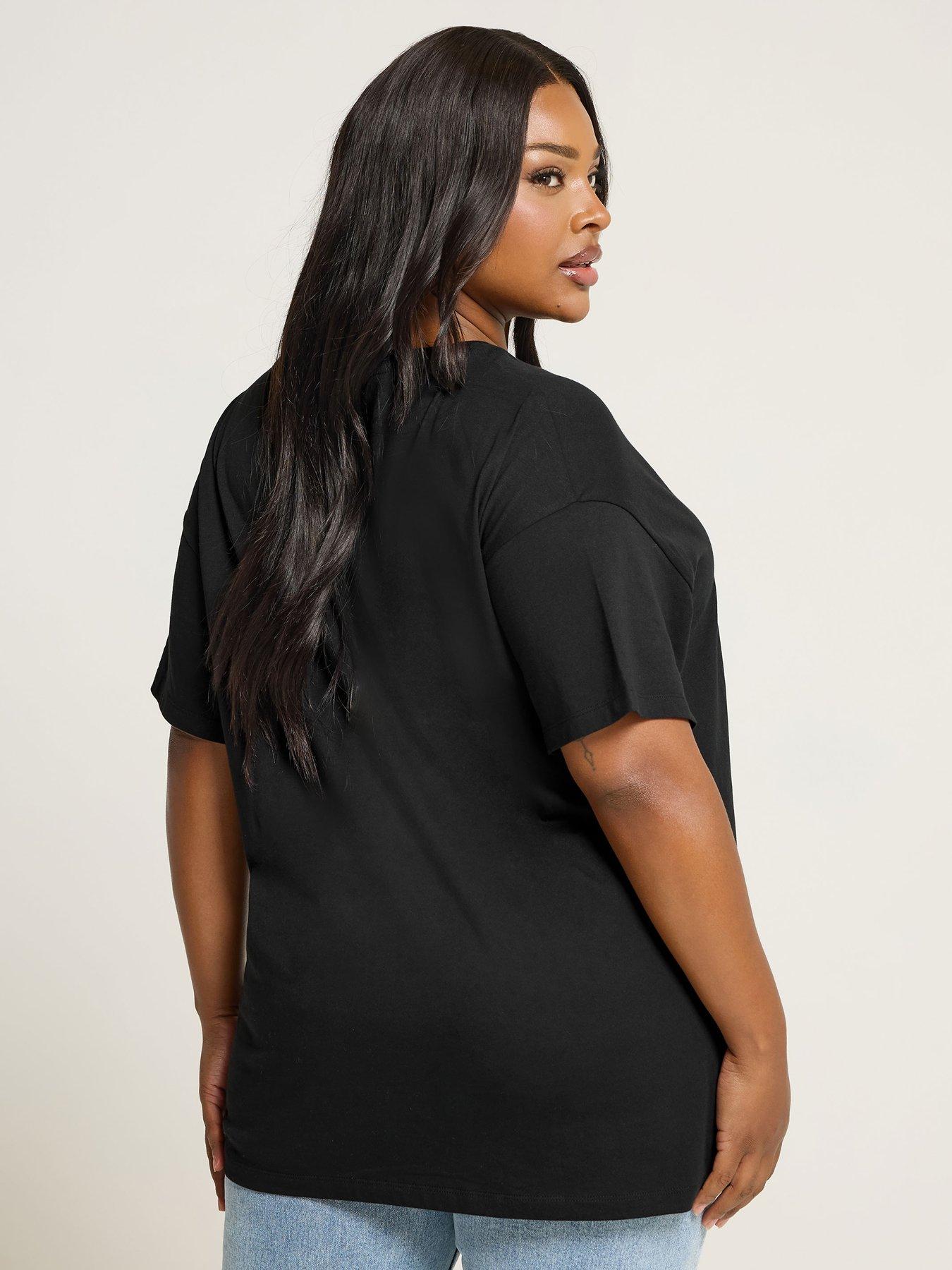 Image 2 of 5 of Yours Curve Placement Print Relaxed T-Shirt - Black